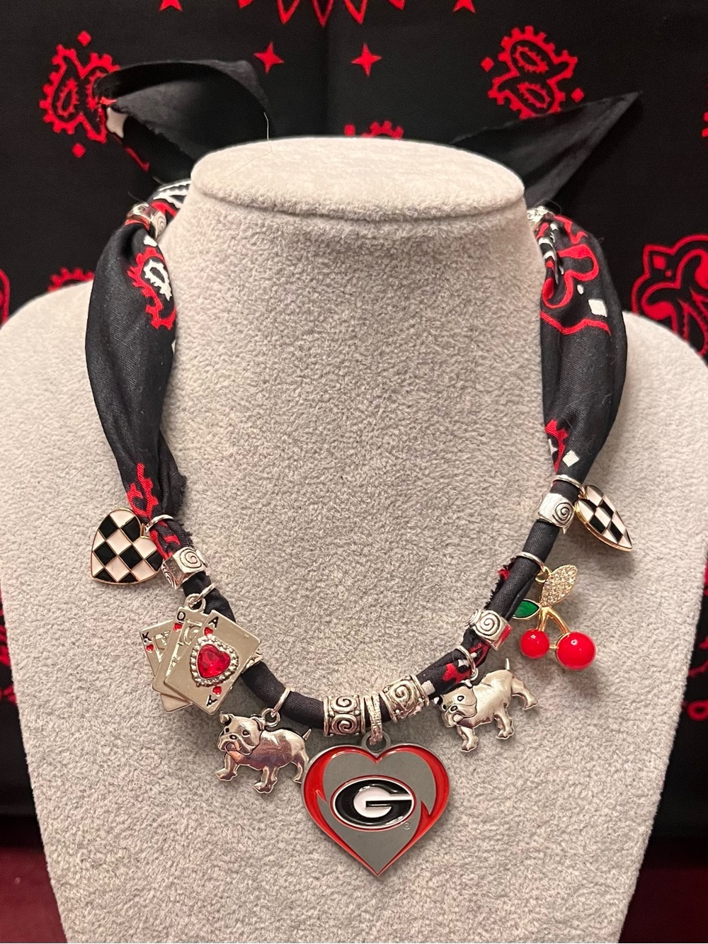 University of Georgia Black Bandana Charm Necklace, UGA, Georgia Bulldogs, Dawgs
